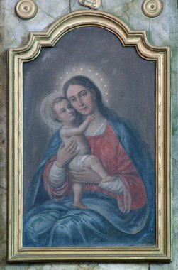 Meryem Ana ve bebek İsa, Hırvatistan 'ın Bedekovcina kentindeki Aziz Barbara kilisesinde Meryem Ana' nın sunağı.