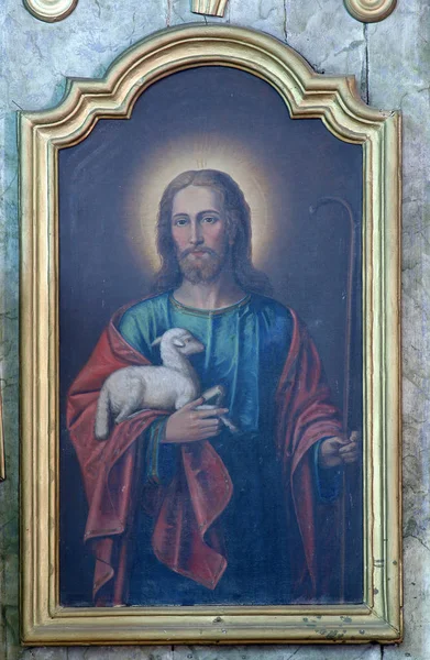 Иисус Добрый Пастырь Алтарь Церкви Святой Варвары Бедековчине Хорватия — стоковое фото