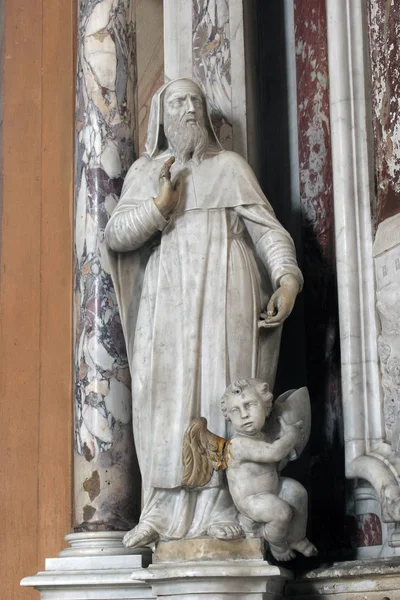 Saint Anthony the Great statue on the altar of Saint Francis of Assisi in the Saint John the Baptist church in Zagreb, Croatia