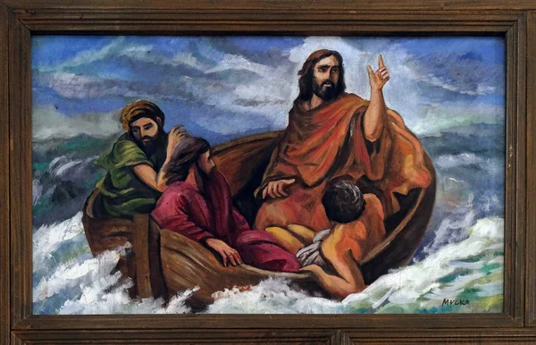 耶稣在海上平息风暴 在波斯尼亚和黑塞哥维那赫拉斯诺的圣母和平女王的神殿 — 图库照片