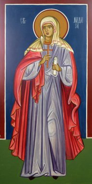 Thyatira 'lı Aziz Lydia, Makedonya' daki Ohri kenti Aziz Naum Manastırı yakınlarındaki Balkanlar 'daki Saint Paraskeva Kilisesi' nde fresk.