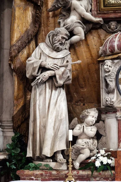 São Francisco Estátua Altar Mor Igreja Católica Santa Clara Kotor — Fotografia de Stock