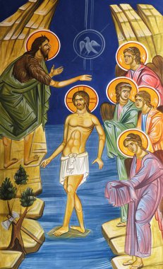 Tanrı'nın Vaftiz, Saint Naum Manastırı yakınlarındaki Balkanlar Aziz Paraskeva Kilisesi fresk, Makedonya Ohri