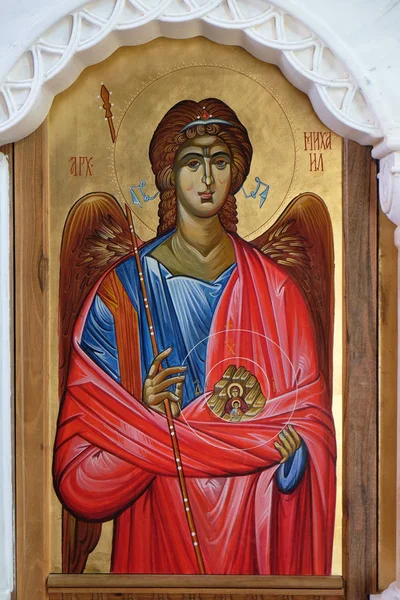 聖ミカエル大天使 マケドニアのオリッド 聖ナウム修道院の近くのバルカン半島の聖パラスケバ教会の祭壇作品 — ストック写真