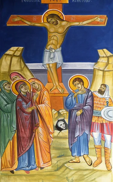 Çarmıha germe, Çarmıhta İsa, Makedonya'daki Ohri, Saint Naum Manastırı yakınlarındaki Balkanlar'Daki Saint Paraskeva Kilisesi'ndeki fresk