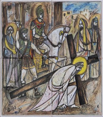 3. Haç İstasyonları, İsa ilk kez düşüyor, Dugave Saint Matthew Kilisesi, Zagreb, Hırvatistan