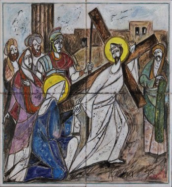 4. Haç İstasyonları, İsa Annesi, Dugave Saint Matthew Kilisesi karşılar, Zagreb, Hırvatistan