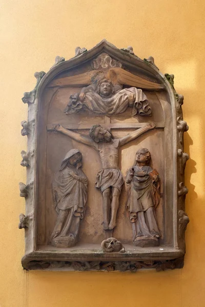 Crucifixión Relieve Fachada Casa Rothenburg Der Tauber Alemania —  Fotos de Stock