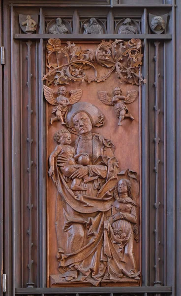Anny Dzieci Maryi Panny Koronacja Maryi Ołtarz Kościele Jakuba Rothenburg — Zdjęcie stockowe