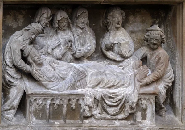 Jezus Jest Ułożona Grobowcu Pomnik Tabernakulum Kościele Jakuba Rothenburg Der — Zdjęcie stockowe