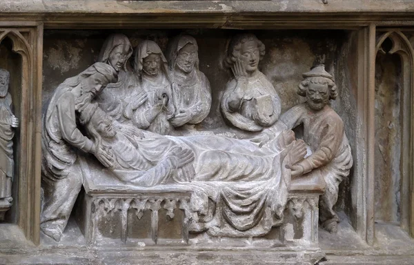 Jesus Colocado Túmulo Estátua Tabernáculo Igreja São Tiago Rothenburg Der — Fotografia de Stock