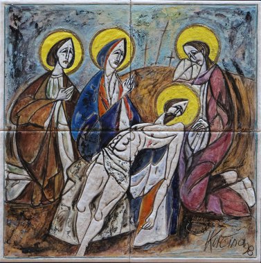 13. Haç İstasyonları, İsa'nın bedeni haç kaldırılır, Dugave Saint Matthew Kilisesi, Zagreb, Hırvatistan
