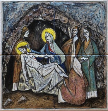 14. Haç İstasyonları, İsa mezara serilir ve tütsü ile kaplıdır, Dugave'deki Aziz Matthew Kilisesi, Zagreb, Hırvatistan