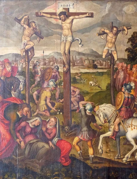 Crucifixión Colina Del Calvario Pintura Iglesia Santiago Rothenburg Der Tauber —  Fotos de Stock