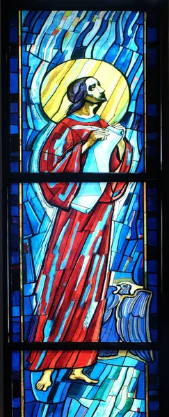 John Evangelist Stained Glass Window Church Saint Benedict Micevec Zagreb — стоковое фото
