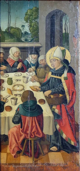 Louis Feeding Poor People Pilgrims Altar Louis Toulouse James Church — Stock Photo, Image