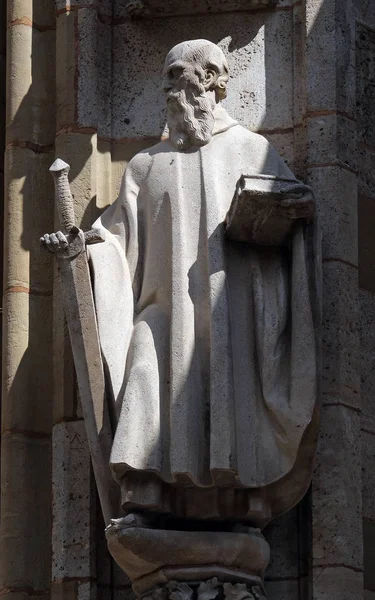 Sint Paulus Standbeeld Gevel Van Sint Jacobuskerk Rothenburg Der Tauber — Stockfoto