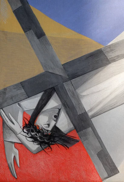 十字架第九站 耶稣第三次倒下 圣三一教堂在杰蒙登美因 巴伐利亚 — 图库照片