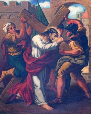 Çarmıhın 2. İstasyonları, İsa 'ya, Schmerlenbach, Almanya' daki Aziz Agatha kilisesi haçı verildi.