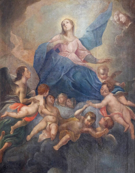 Assumption of the Virgin Mary, high altar in the church of St. Agatha in Schmerlenbach, Germany