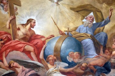 Holy Trinity, Schmerlenbach'taki St. Agatha kilisesinde fresk, Almanya