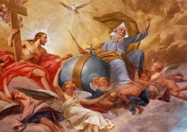 Holy Trinity, Schmerlenbach'taki St. Agatha kilisesinde fresk, Almanya