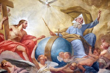 Holy Trinity, Schmerlenbach'taki St. Agatha kilisesinde fresk, Almanya
