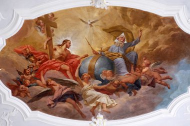 Holy Trinity, Schmerlenbach'taki St. Agatha kilisesinde fresk, Almanya