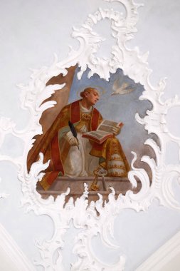 Saint Gregory dört Büyük Latin Babalar, Schmerlenbach, Almanya St Agatha kilisesinde fresk biri