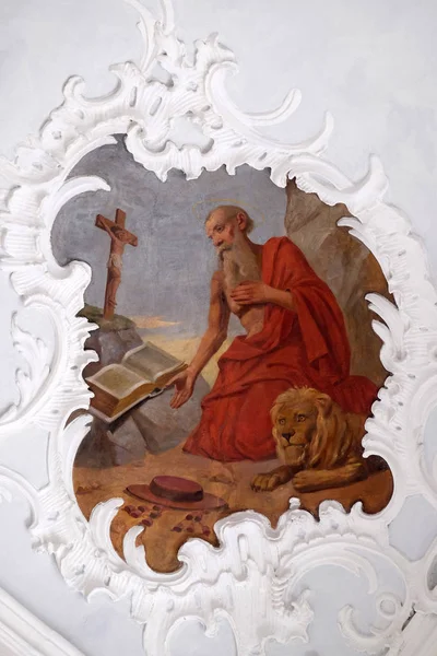 圣杰罗姆四大拉丁父亲之一 在德国施默伦巴赫的圣阿加莎教堂壁画 — 图库照片