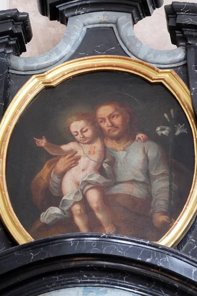 Saint Joseph Avec Enfant Jésus Retable Dans Église Sainte Agathe — Photo