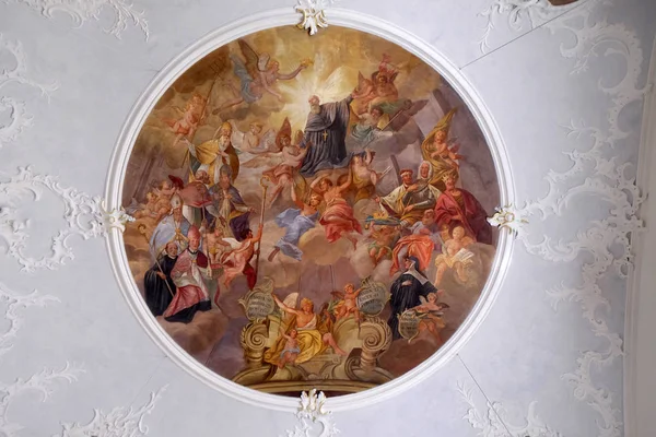 Heiliger Benedikt Und Seine Missionsarbeit Fresko Der Agatha Kirche Schmerlenbach — Stockfoto