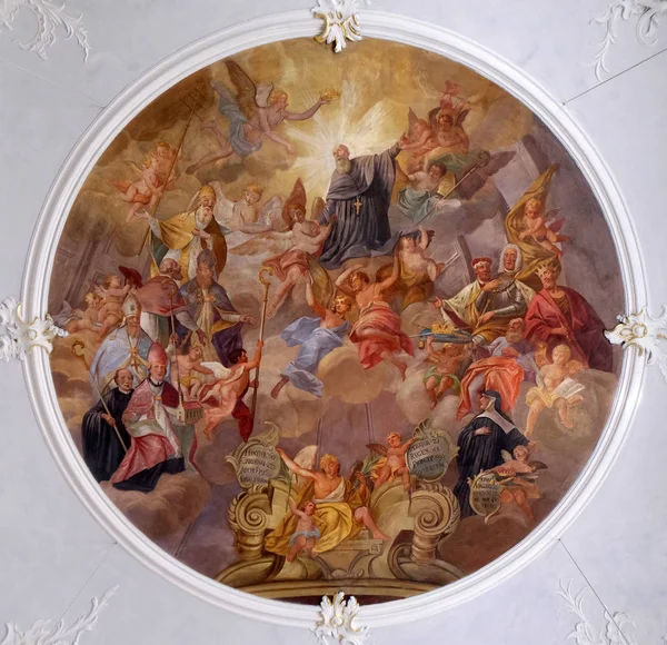 Svatý Benedikt Jeho Misionářské Dílo Freska Kostele Svatého Agatha Schmerlenbachu — Stock fotografie