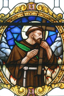 Hırvatistan 'ın Zagreb kentindeki Kutsal Aile Kilisesi' nin vitraylı penceresi Aziz Nicholas Taveliç