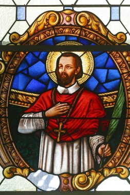 Hırvatistan 'ın Zagreb kentindeki Kutsal Aile Kilisesi' nin vitraylı penceresi Aziz Marko Krizin.