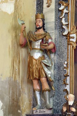 Hırvatistan 'ın Gornji Draganec kentindeki Kutsal Bakire Meryem Kilisesi' nin mihrabında Aziz Isidore heykeli