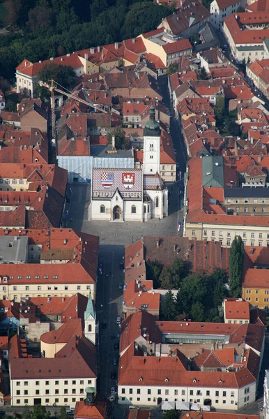 Panorama Zagrzebia Kościołem Marka Zagrzebiu Chorwacja — Zdjęcie stockowe