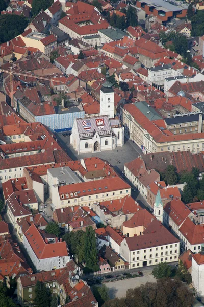 Panorama Zagrzebia Kościołem Marka Zagrzebiu Chorwacja — Zdjęcie stockowe