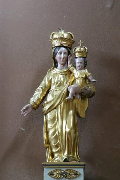 Statue Vierge Marie Avec Enfant Jésus Sur Autel Église Sainte — Photo