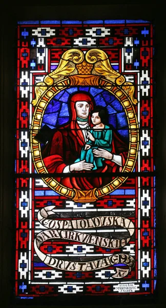 Our Lady Olovo Stained Glass Church Visitation Virgin Mary Cirkvena — Stock Photo, Image