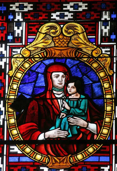 Vår Fru Olovo Målat Glas Vid Kyrkan Besök Jungfru Maria — Stockfoto