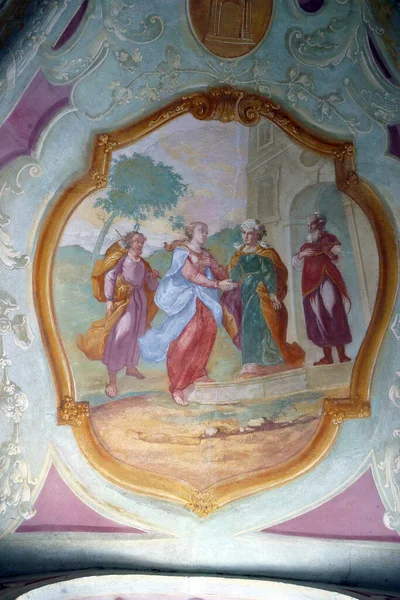 Látogatás Szűz Mária Freskó Barokk Templom Miasszonyunk Belec Horvátország — Stock Fotó
