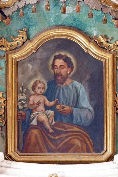 Άγιος Ιωσήφ Κρατά Βρέφος Ιησού Τον Βωμό Του Αγίου Αντωνίου — Φωτογραφία Αρχείου