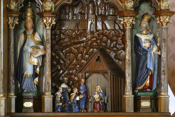 Nativité Adoration Des Rois Mages Autel Principal Église Sainte Catherine — Photo