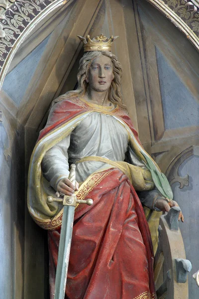 圣凯瑟琳 克罗地亚达普西亚历山大图书馆圣凯瑟琳主坛上的雕像 — 图库照片