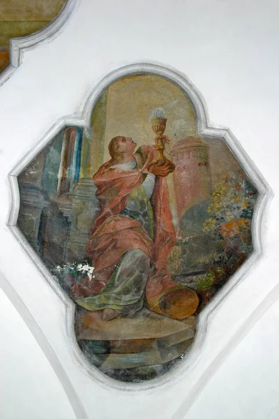 Τοιχογραφία Της Αγίας Βαρβάρας Στην Εκκλησία Της Αγίας Αικατερίνης Στην — Φωτογραφία Αρχείου