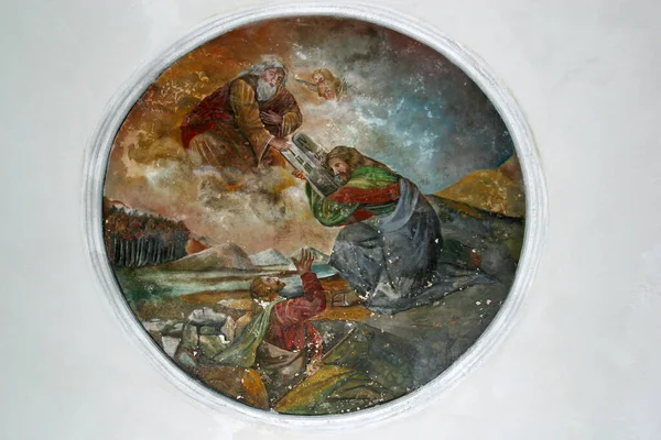 Mozes Ontvangt Tien Geboden Fresco Catharina Van Alexandrië Kerk Dapci — Stockfoto