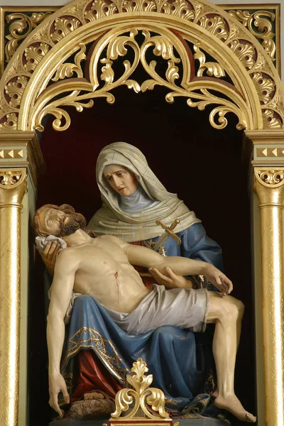 Statua Madonna Addolorata Sull Altare Maggiore Della Chiesa Santo Stefano — Foto Stock