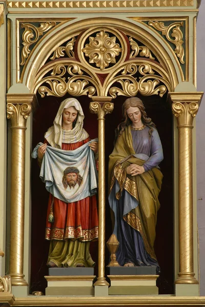 Heiligen Veronica Maria Magdalena Beelden Het Hoofdaltaar Kerk Van Stefanus — Stockfoto