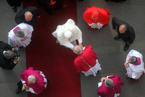 Canons Zagreb Greet Pope Benedict Entrance Zagreb Cathedral Stock Picture